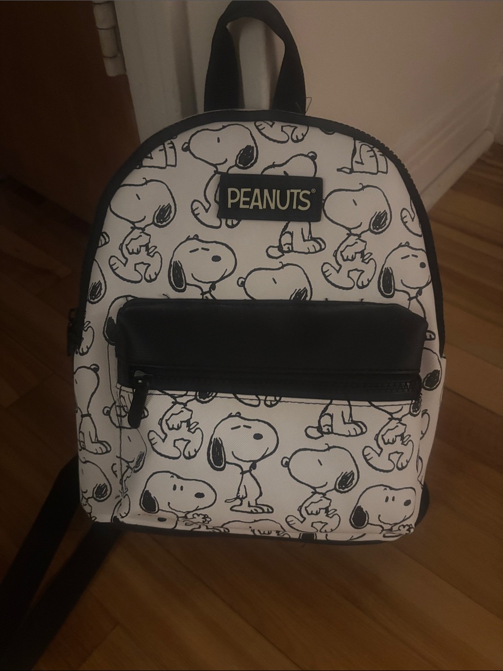 Peanuts White and Black Snoopy Pattern Mini Backpack
